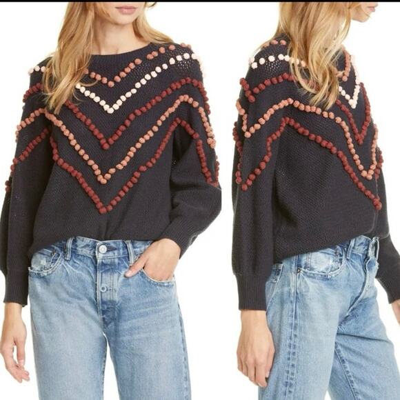 The Great The Bobble Pom Pom Sweater Knit Navy Blue Size 0 Pullover Jumper XS - Picture 1 of 8